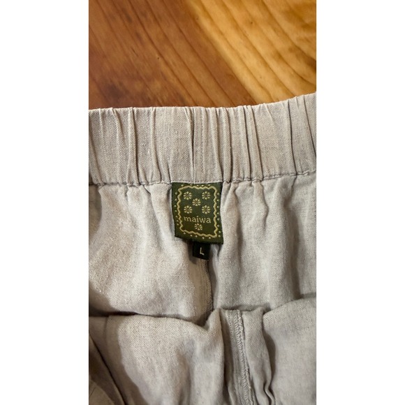 Maiwa Women's pants L Linen Lagenlook Pull on Casual Pockets Beach YY18 - Picture 4 of 7
